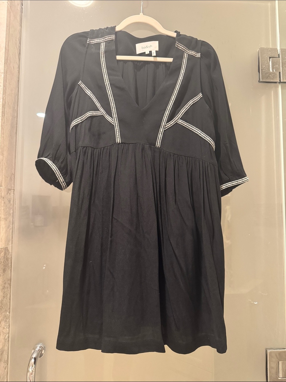 ba&sh Black Embroidered V-Neck Women’s Tunic Dress